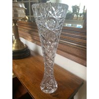 Vintage Diamant Geschnitten Kristall Vase, Blume Blumenhalter, Kristallvase von MarangeVintage