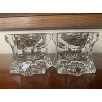 Vintage Schwere Glas Kerzenhalter, Teelichthalter, Geschnittene Kerzenhalter von MarangeVintage