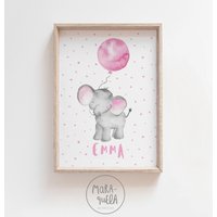 Kleiner Elefant Rosa Ballon Aquarell, Kinderzimmer Dekor Benutzerdefinierten Namen. Personalisierter Babydruck. Kinder Wanddekoration Kunst, Baby Kleiner Elefant Rosa Ballon Aquarell, Kinderzimmer Dekor Benutzerdefinierten Namen. Personalisierter Babydruck. Kinder Wanddekoration Kunst, Baby von Maraquela