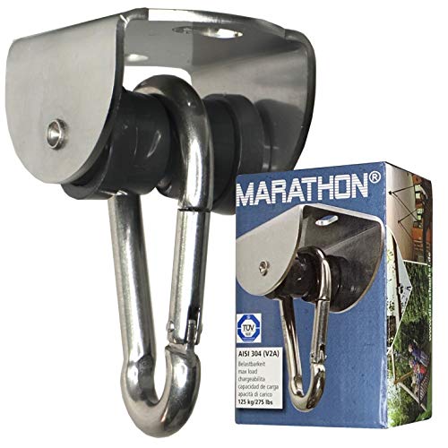 V2A MARATHON® Schaukelhaken aus rostfreiem Stahl - lautloses Schaukelgelenk mit Kugellager für Hängesessel, Schaukeln und Hängematten und Hängematten (Alle Komponenten in V2A) von Marathon
