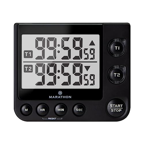 Marathon Digitaler Dualer Timer für die Küche | 100 Stunden Dual Countdown ab- oder aufwärts | Kochtimer mit Einstellbarer Lautstärke | Blinklichtfunktion | Ständer & Magnet Weiß von Marathon