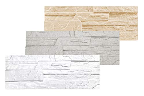 1.04qm (12 Platten) Wandverblender Stone in weiß, Maße pro Platte: 485 x 180 mm, Stärke ca. 10-25 mm, Dichte 80 kg/m3 von Marbet Design