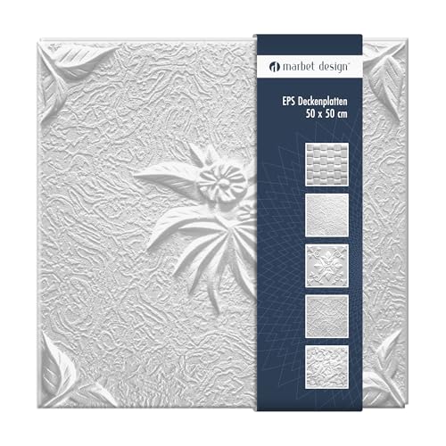 Deckenplatten aus Styropor EPS - Deckenpaneele leicht & robust im modernen Design - (10QM Sparpaket NATURA WEISS 50x50cm) Deckenplatte Verkleidung von Marbet Design