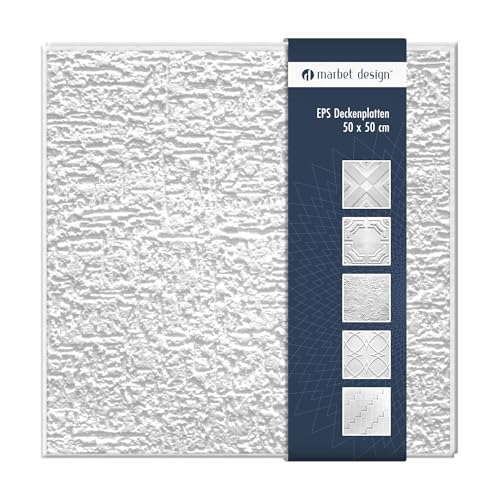 Deckenplatten aus Styropor EPS - Deckenpaneele leicht & robust im modernen Design - (18QM Sparpaket TERRA 50x50cm) Deckenplatten Paneele Platte weiß von Marbet Design