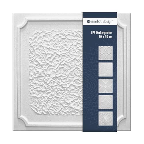 Deckenplatten aus Styropor EPS - Deckenpaneele leicht & robust im modernen Design - (2QM Sparpaket ANTIK 50x50cm) Verkleidung Deckenplatten Decke weiß von Marbet Design
