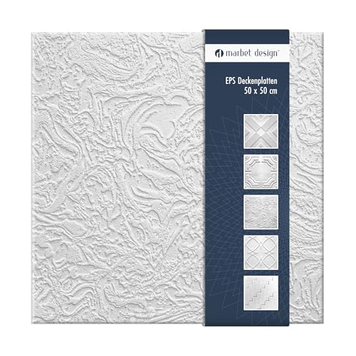 Deckenplatten aus Styropor EPS - Deckenpaneele leicht & robust im modernen Design - (30QM Sparpaket MONSUN 50x50cm) Deckenplatten Paneele Platte weiß von Marbet Design