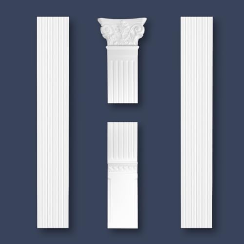 MARBET DESIGN Pilaster, Styropor in weiß - Barocke Flachsäule Stuck Dekorbau Wandpfeiler Pfeiler historische Wanddekoration Innenbereich, Komplettset: Basis, Schaft & Kapitell (PL-01) von Marbet Design