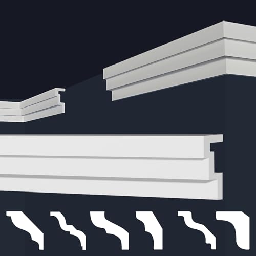 MARBET DESIGN Stuckleisten XPS Styropor weiß - Deckenleisten Zierleisten Eckleisten Dekorbau E-Leisten - (40 Meter / 20 Leisten E-45) von Marbet Design