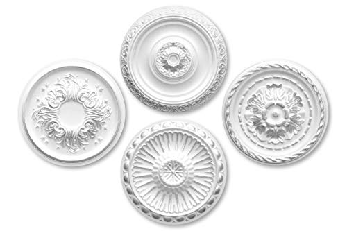MARBET DESIGN Stuckrosette aus EPS Styropor - Deckenrosette silber, Zierelement, Stuck (R-30 Ø 60cm) Wanddekoration Schlafzimmer Lampe Rosette rund von Marbet Design