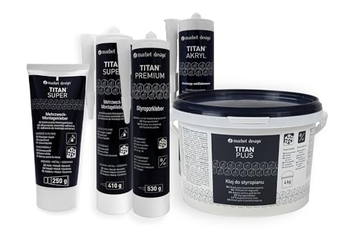 MARBET DESIGN Styroporkleber, Montagekleber & Maler Acryl, Innen für Stuckleisten, Deckenplatten, Zierleisten uvm. (16kg Eimer Titan Plus) Baukleber weiß umweltfreundlich starker Kleber von Marbet Design