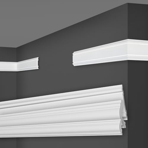 MARBET DESIGN Wandleisten weiß HDPS Kunststoff - 2 Meter Zierleisten Wandvertäfelung Deckenleisten Flachleiste Stuckleisten Dekorleisten (HW-3 47x8 mm, 10 Meter / 5 Leisten) von Marbet Design