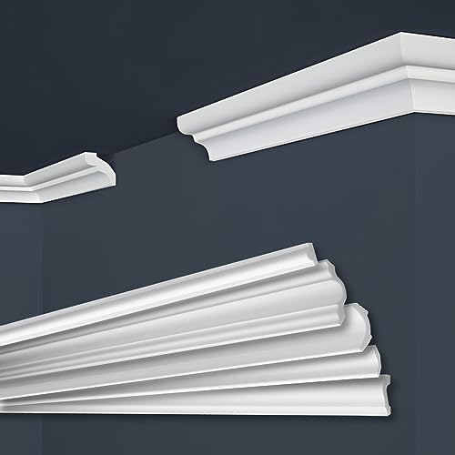 MARBET DESIGN Stuckleisten XPS Styropor weiß - Deckenleisten Deckenstuck Leisten E-Leisten - (50 Meter / 25 Leisten E-6) von Marbet Design