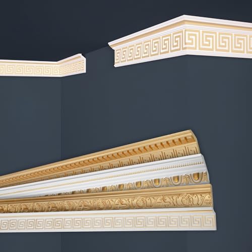 Marbet Deckenleisten gold Sparpaket aus Styropor EPS - Stuckleisten gemustert, im traditionellen Design - (20 Meter B-21 G) Styroporprofil Winkelprofil Wandprofil von Marbet Design