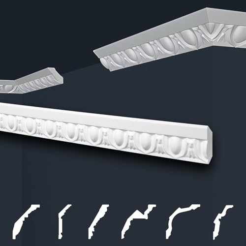 Marbet Deckenleisten weiß Sparpaket aus Styropor EPS - Stuckleisten gemustert, im traditionellen Design - (2 Meter B-02) Styroporprofil Winkelprofil Wandprofil von Marbet Design