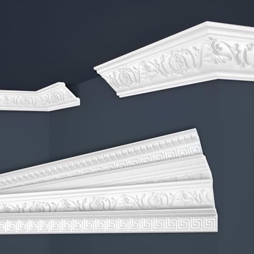Marbet Deckenleisten weiß Sparpaket aus Styropor EPS - Stuckleisten gemustert, im traditionellen Design - (2 Meter B-06) Styroporleiste Winkelleiste Wandleiste von Marbet Design