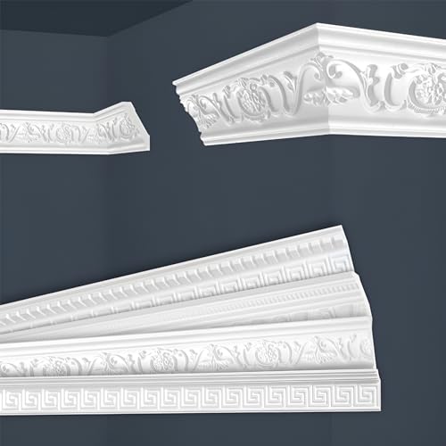 Marbet Deckenleisten weiß Sparpaket aus Styropor EPS - Stuckleisten gemustert, im traditionellen Design - (50 Meter B-26) Stuck Winkelleisten Wandleisten von Marbet Design