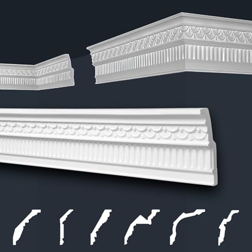 Marbet Deckenleisten weiß Sparpaket aus Styropor EPS - Stuckleisten gemustert, im traditionellen Design - (50 Meter B-50) Styroporprofil Winkelprofil Wandprofil von Marbet Design
