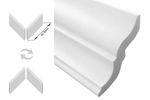 Zierleisten Sparpaket E-10-NK | inkl. vorgefertigte Ecken | leicht und stabil | extrudiertes Styropor | Stuckprofile | modern weiß | dekorativ | XPS | 80 x 87 mm | 40 Meter + 5 Ecken von Marbet Design