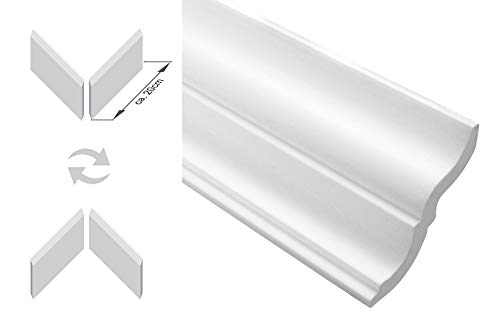Zierleisten Sparpaket E-20-NK | inkl. vorgefertigte Ecken | leicht und stabil | extrudiertes Styropor | Stuckprofile | modern weiß | dekorativ | XPS | 65 x 60 mm | 40 Meter + 5 Ecken von Marbet Design