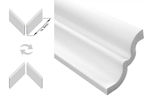Zierleisten Sparpaket E-21-NK | inkl. vorgefertigte Ecken | leicht und stabil | extrudiertes Styropor | Stuckprofile | modern weiß | dekorativ | XPS | 62 x 62 mm | 30 Meter + 4 Ecken von Marbet Design
