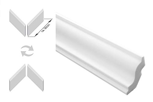 Zierleisten Sparpaket E-22-NK | inkl. vorgefertigte Ecken | leicht und stabil | extrudiertes Styropor | Stuckprofile | modern weiß | dekorativ | XPS | 30 x 31 mm | 30 Meter + 4 Ecken von Marbet Design