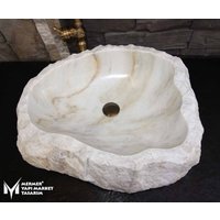 Afyon Honig Marmor Natürliches Sprengwaschbecken - Handgefertigt, 100% Naturstein, Waschbecken von MarbleDesignMarket