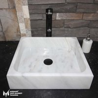 Afyon Weißer Marmor Modern Eckige Spüle - Handgefertigt, 100% Naturstein, Waschbecken von MarbleDesignMarket