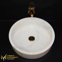 Afyon Weißer Marmor Rustikaler Zylinder Waschbecken - Handgefertigt, %100 Naturstein von MarbleDesignMarket