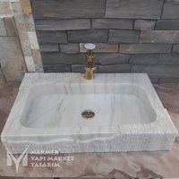 Afyon Weißer Marmor Waschbecken - Mit Wasserhahnauslass Handgefertigt, 100% Naturstein von MarbleDesignMarket