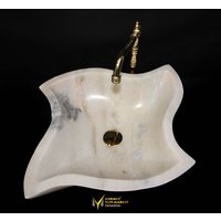 Afyon White Star Design Waschbecken - Handarbeit, 100% Naturstein von MarbleDesignMarket