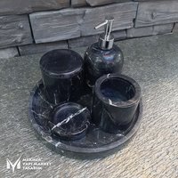 Alexander Schwarz Marmor 5-Teiliges Badezimmer Set - Handarbeit, 100% Naturstein, Badezimmerzubehör von MarbleDesignMarket