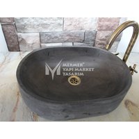 Basalt Anthrazit Oval Design Eckige Waschbecken - Handarbeit, 100% Naturstein von MarbleDesignMarket