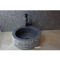 Basalt Black Scratch Split Face Außen Rolle Waschbecken - Handarbeit, %100 Naturstein von MarbleDesignMarket