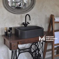 Basalt Schwarz Oval Rand Tiefkant Waschbecken - Handarbeit, 100% Naturstein von MarbleDesignMarket