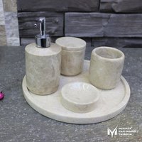 Beige Marmor 5-Teiliges Badezimmer-Set - Handgefertigt, 100% Naturstein, Badezimmerzubehör von MarbleDesignMarket