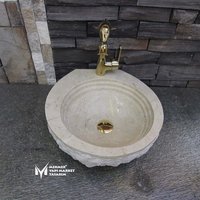 Beige Marmor Rom Design Waschbecken - Mit Wasserhahnloch Handarbeit, 100% Naturstein von MarbleDesignMarket