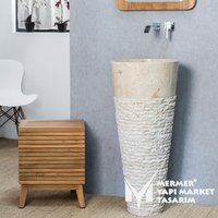 Beige Marmor Scatch Split Face Conic Sockel Waschbecken - Handarbeit, 100% Naturstein von MarbleDesignMarket