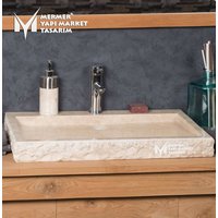 Beige Marmor Split Face Außen Rechteckige Spüle - Handgefertigt, 100% Naturstein, Waschbecken von MarbleDesignMarket