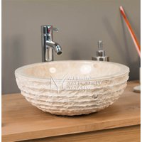 Beige Marmor Streugesicht Außenschale Waschbecken - Handgefertigt, %100 Naturstein, Home Decor von MarbleDesignMarket