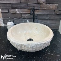 Beige Marmor Vertikale Spaltschale Waschbecken - Handgefertigt, %100 Naturstein von MarbleDesignMarket