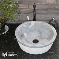 Bewölkt Marmor V Design Kratzschale Waschbecken - Handgefertigt, %100 Naturstein von MarbleDesignMarket