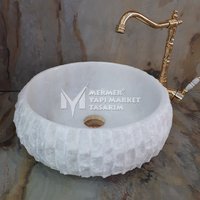Cristal White Marble Vertikal Split Face Curved Waschbecken - Handarbeit, %100 Naturstein, Badezimmer Design von MarbleDesignMarket
