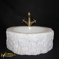 Crystal White Split Face Waschbecken - Mit Wasserhahnauslass Handarbeit, %100 Naturstein von MarbleDesignMarket