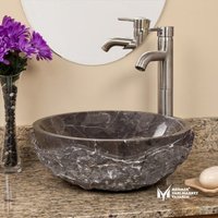 Dunkles Emperador Muster Außen Rundes Waschbecken - Handgefertigt, 100% Naturstein von MarbleDesignMarket