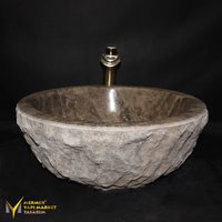 Emperador Split Face Rundwaschbecken - Handarbeit, 100% Naturstein, Waschbecken von MarbleDesignMarket