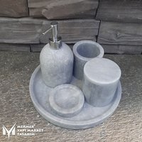 Grau Marmoriertes 5-Teiliges Badezimmer-Set - Handgefertigt, 100% Naturstein, Badezimmerzubehör von MarbleDesignMarket