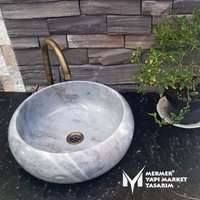 Grau Marmoriertes Geschwungenes Waschbecken - Handarbeit, %100 Naturstein, Badezimmerdesign von MarbleDesignMarket