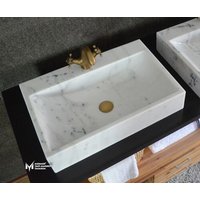 Grau Weiß Marmoriertes Waschbecken - Mit Wasserhahnauslass Handgefertigt, 100% Naturstein von MarbleDesignMarket