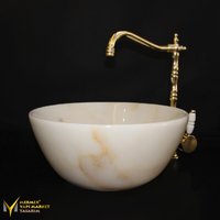 Kristall Weiß Gelb Marmor Mini Waschbecken - Handarbeit, %100 Naturstein von MarbleDesignMarket