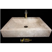 Meliertes Beige Marmor Waschbecken - Mit Wasserhahnauslass Handarbeit, 100% Naturstein von MarbleDesignMarket